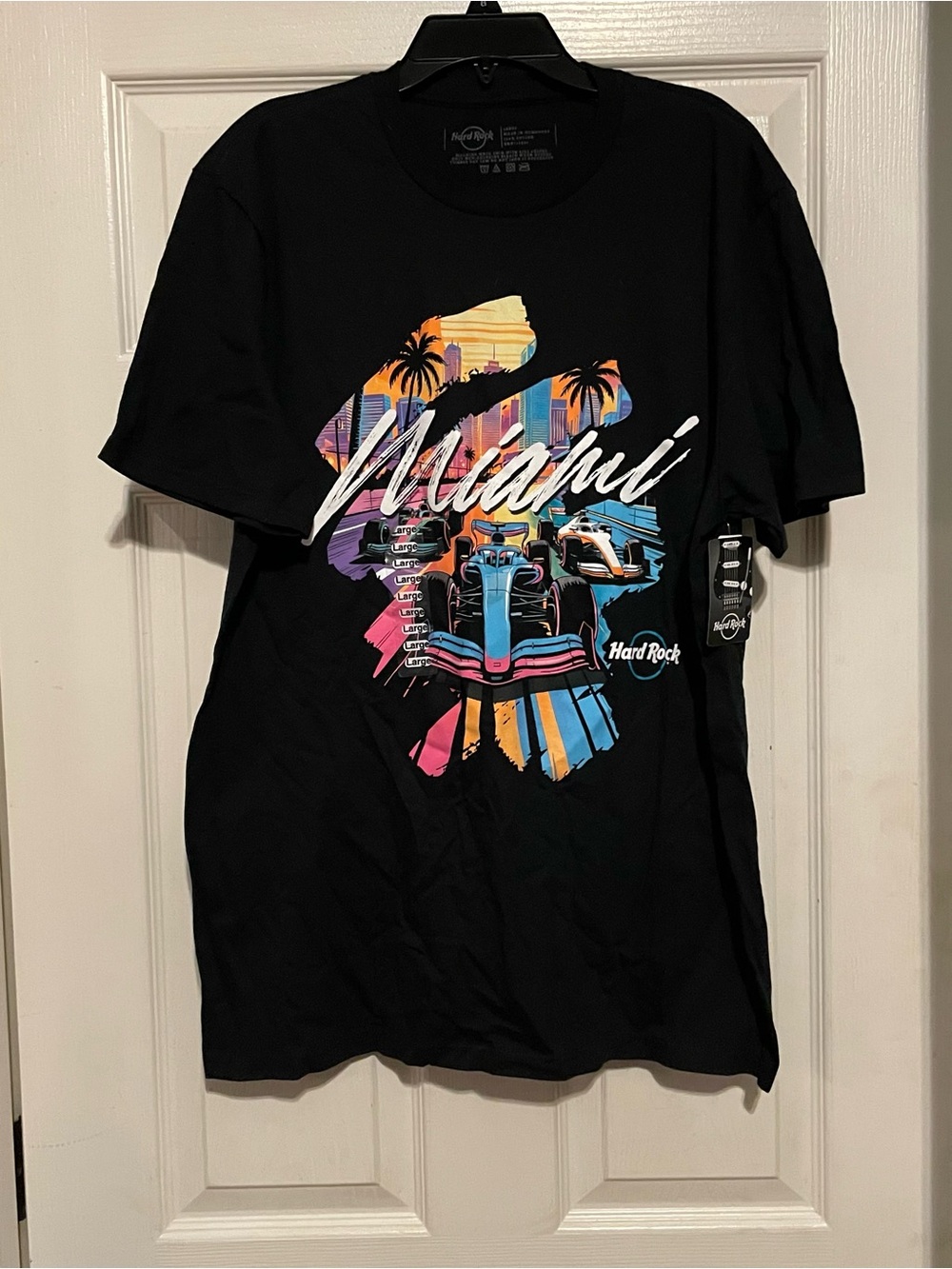 Hard Rock Cafe Black Miami Racecar Graphic Tee men’s Large shirt New